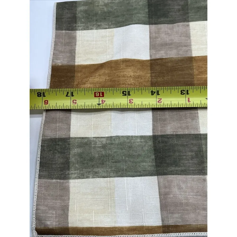 Vintage Set Of 6 Home Wear Plaid Cloth Napkins Ivory Polyester Green Brown 18x18